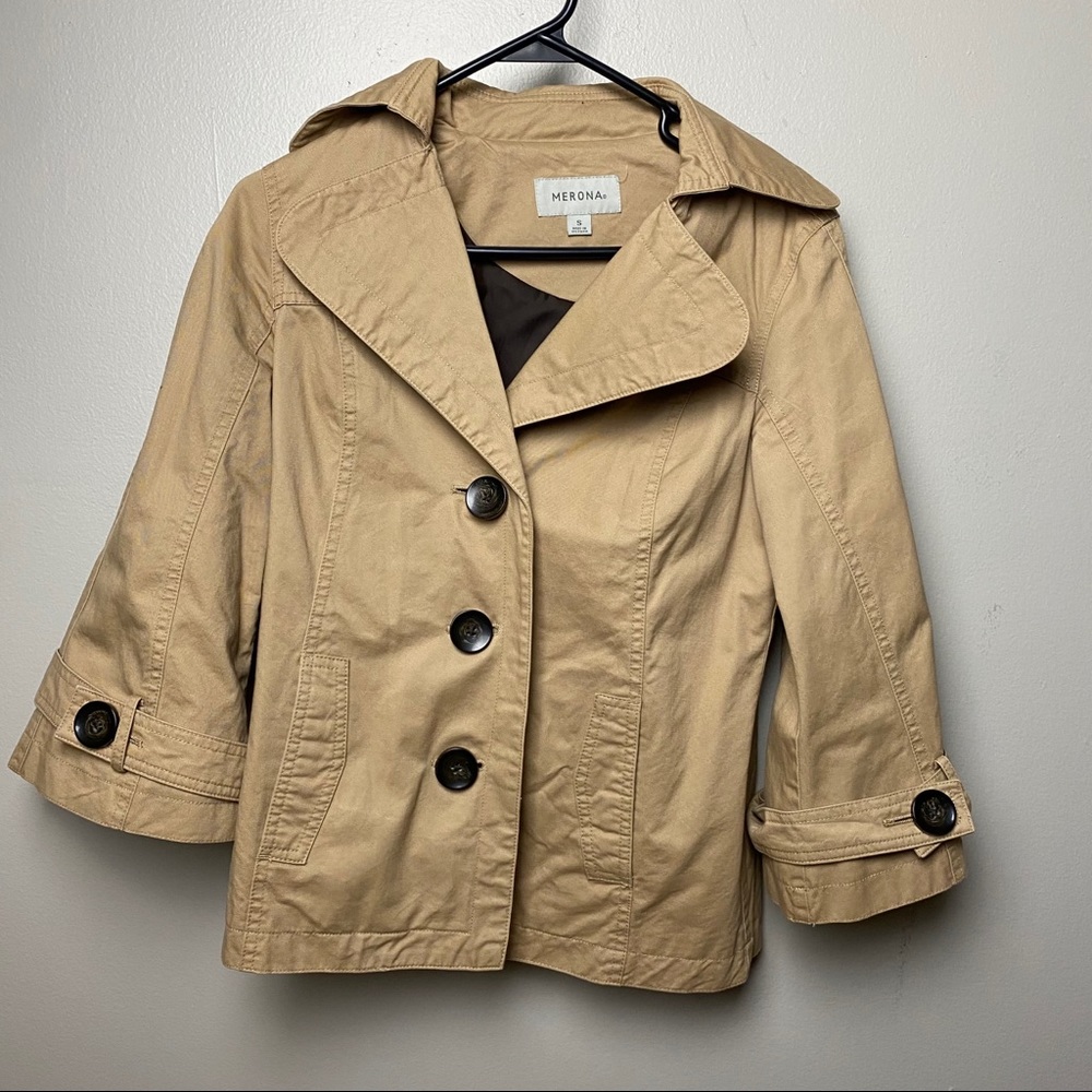 Merona waist length trench coat.